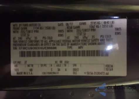 2017 Ford Escape Se z USA, uszkodzony, nr VIN 1FMCU9G9XHUE88688